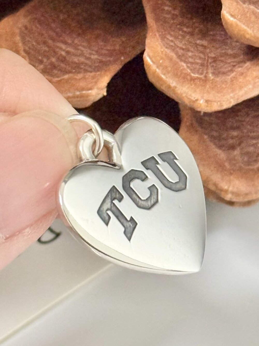 Texas Christian University Classic Heart Charm Sterling Silver Charm
